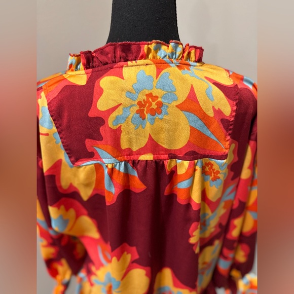 Umgee Multicolor Ruffled Blouse Small 70s inspired| festival wear| retro floral - Picture 4 of 9